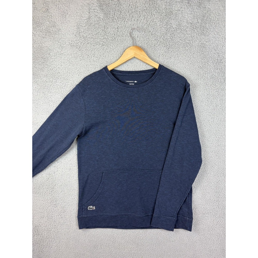 Lacoste Shirt Mens Medium Blue Knit Long Sleeve Sleepwear Pajama Top Logo Pocket